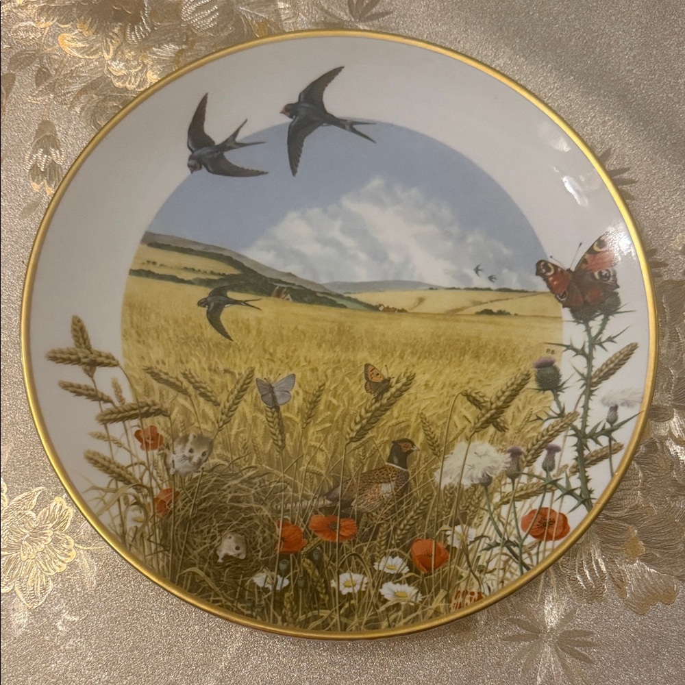 Nature Scene Decorative Plate with Gold Trim